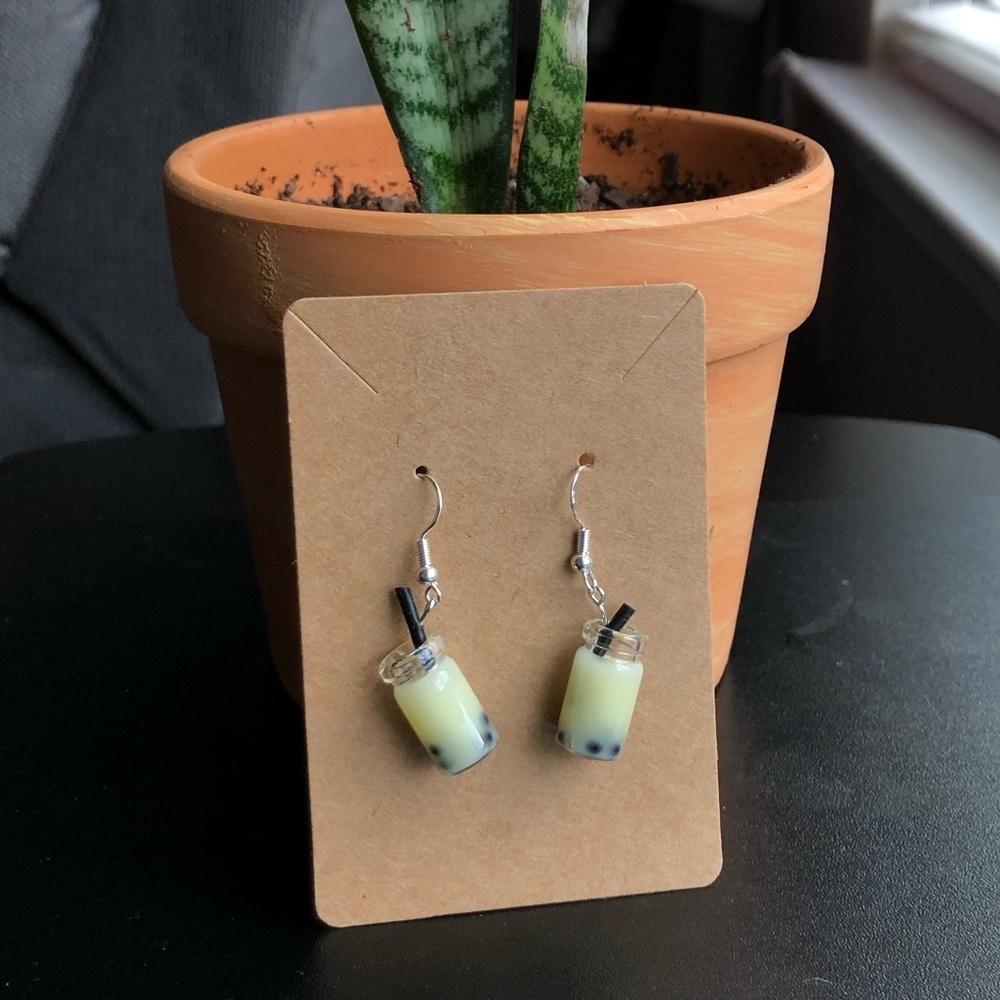 3/$14 - Lime Green Boba Tea/Milk Tea Earrings